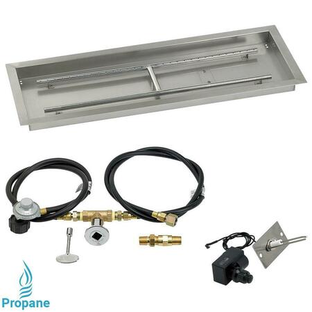 AMERICAN FIREGLASS 36 X 12 In. Rectangular Stainless Steel Drop-In Firepit Pan With Spark Ignition Kit - Propane SS-AFPPKIT-P-36